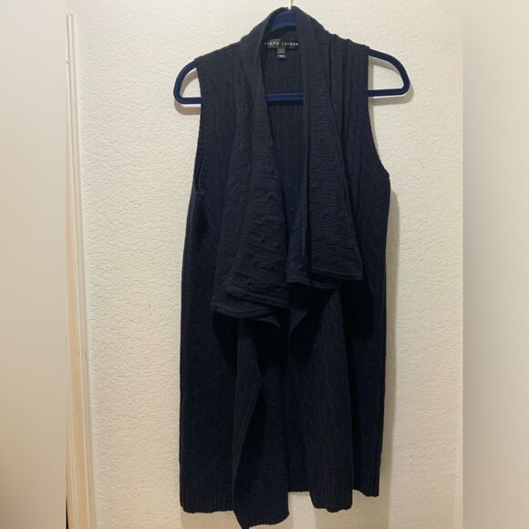 Ralph Lauren black label Sleeveless open cashmere cable knit cardigan size L - Picture 8 of 8